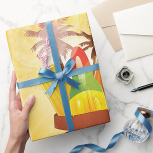 Papel De Presente Picolé de Verão Tropical e Palmeiras