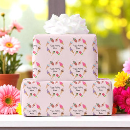 Papel De Presente Picolés de festa de sorvete cones rosa