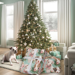 Papel De Presente Piebald Pitbuld Adorável Pinças de Natal Verde