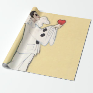 Papel De Presente Pierrot Com Coração Vermelho por Sophia Chiostri