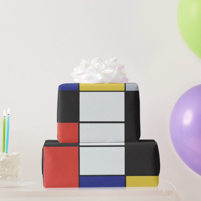 Papel De Presente Piet Mondrian - Abstrato Geométrico de Composição (Presentes para festas)