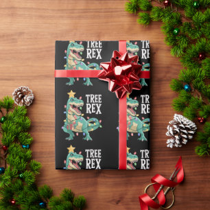 Papel De Presente Pijamas de Natal Dinossauro Árvore Rex Luzes de Na