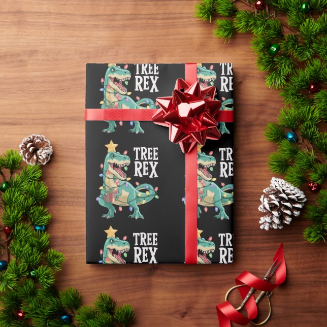 Papel De Presente Pijamas de Natal Dinossauro Árvore Rex Luzes de Na (Presente de Natal)