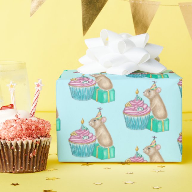 Papel De Presente Pika Happy Birthday Cupcake Wrappaper (Festa de aniversário)
