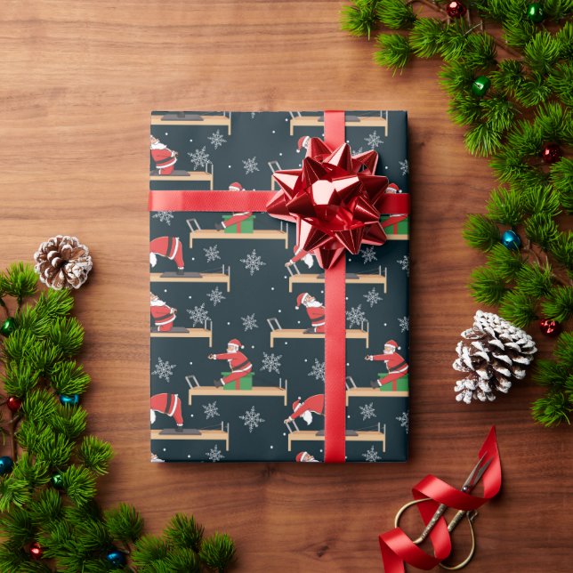 Papel De Presente Pilates Reformer Santa Seamless Christmas Patterns (Presente de Natal)