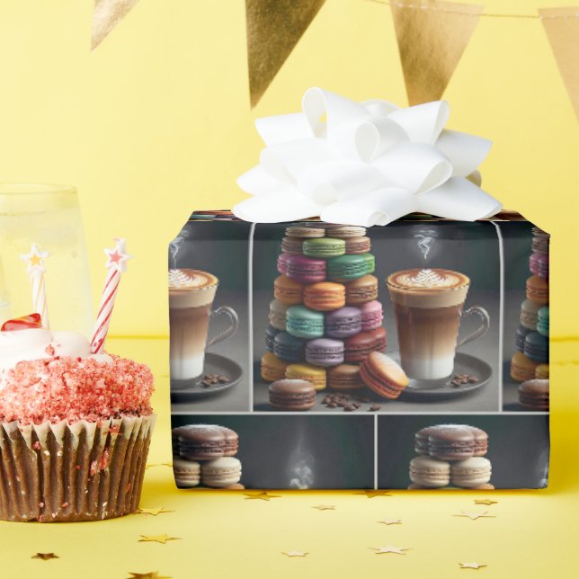 Papel De Presente Pilha de Macarons com Latte (Festa de aniversário)