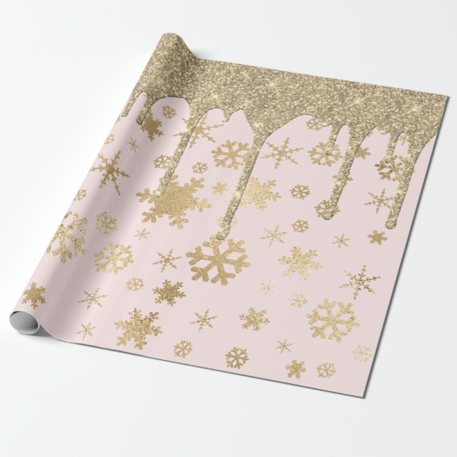Papel De Presente Pilha de Padrão Dourada de Floco de Neve de Natal  (Desenrolado)