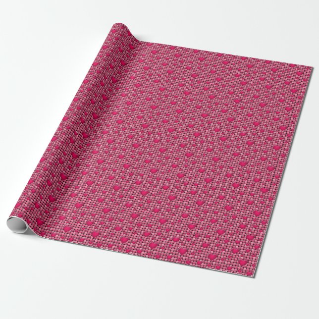 Papel De Presente Pilha Rosa Com Corações (Desenrolado)
