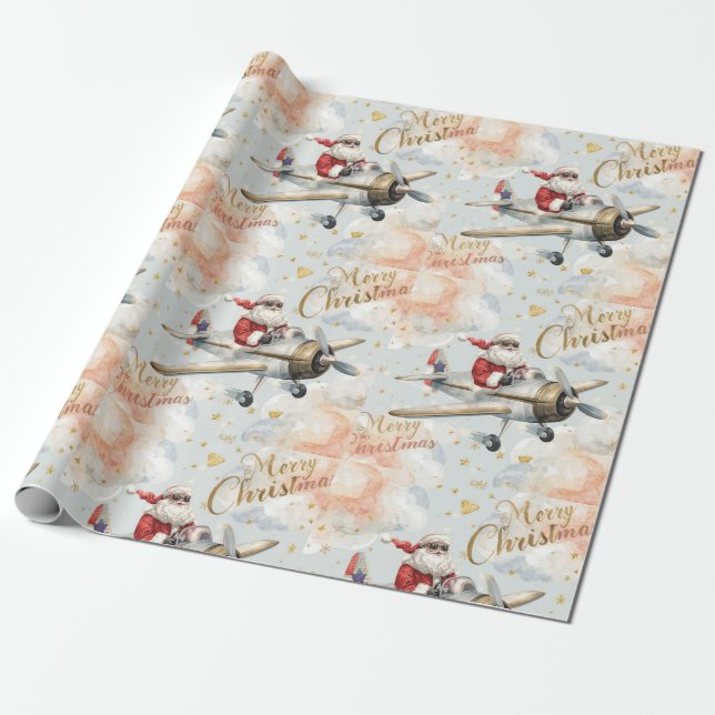 Papel De Presente Pilot Santa is Flying for Christmas in the Sky  (Desenrolado)
