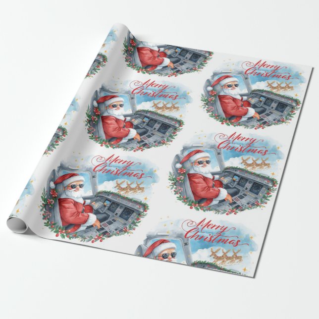 Papel De Presente Pilot Santa is Flying for Christmas in the Sky  (Desenrolado)