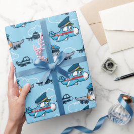 Papel De Presente Piloto de Avião Fofo Voando