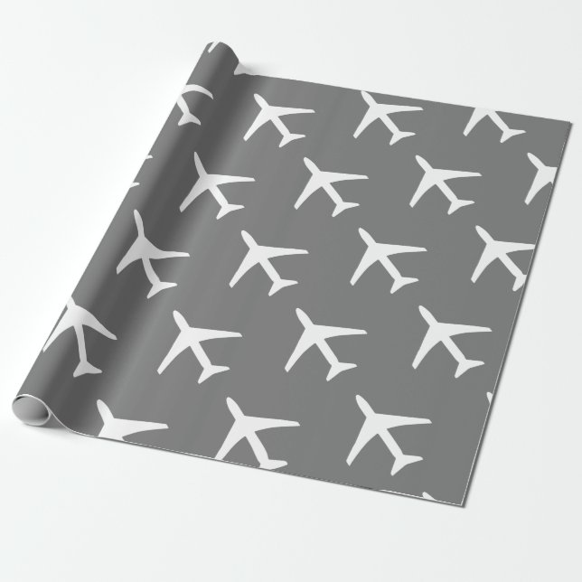 Papel De Presente Piloto de Cinza de Plano Branco Funky - Aviação (Desenrolado)