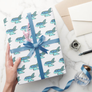 Papel De Presente Piloto de crianças de aniversário azuis de avião -