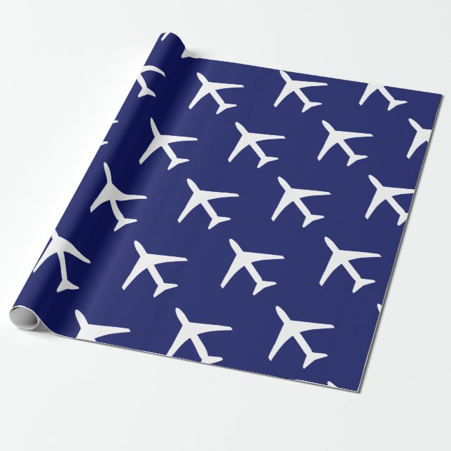 Papel De Presente Piloto de fundo azul de avião branco Funky (Desenrolado)