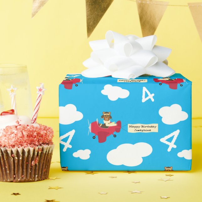 Papel De Presente Piloto de Urso de Fé Corajoso Nome Personalizado e (Festa de aniversário)