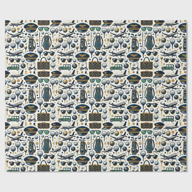 Papel De Presente Piloto Golf temático com aeronave (Aberto)