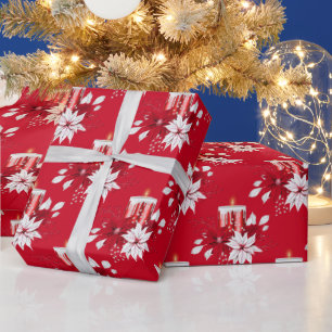 Papel De Presente Pimenta de Natal Padrão de Vela Poinsettia
