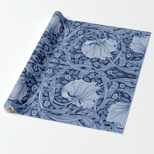 Papel De Presente Pimpernel Blue Monotone, William Morris (Desenrolado)