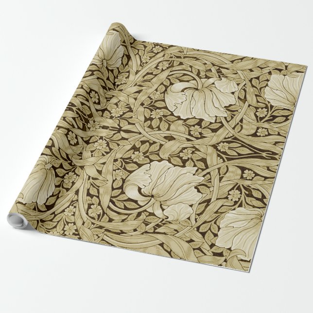 Papel De Presente Pimpernel Dourado, William Morris (Desenrolado)