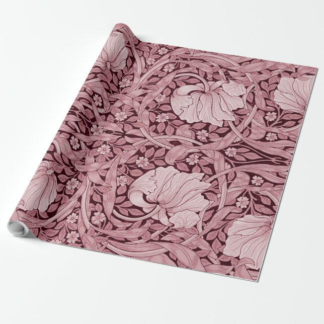 Papel De Presente Pimpernel Maroon, William Morris (Desenrolado)