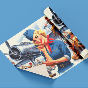 Papel De Presente Pin-up de avião antigo