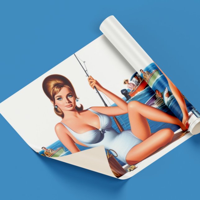 Papel De Presente Pin-up de Pesca Retro (Criador carregado)