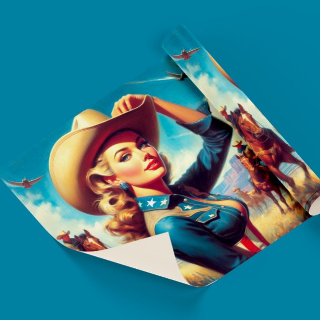 Papel De Presente Pin-up de Rodeio Vintage (Criador carregado)