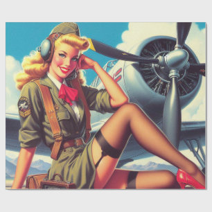 Papel De Presente Pin-up do avião de Vintage