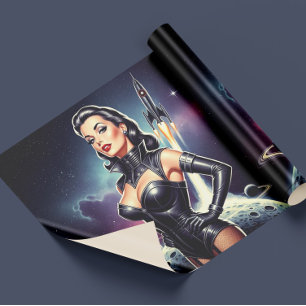 Papel De Presente Pin-up Espacial Vintage