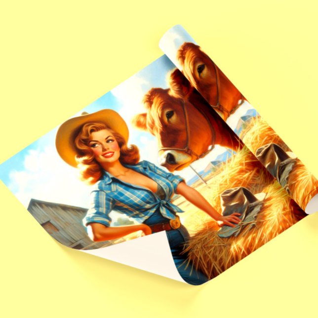 Papel De Presente Pin-up Vintage Fofo Caubói (Criador carregado)