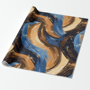Papel De Presente Pincéis de Abstrato Curly em Azul e Castanho