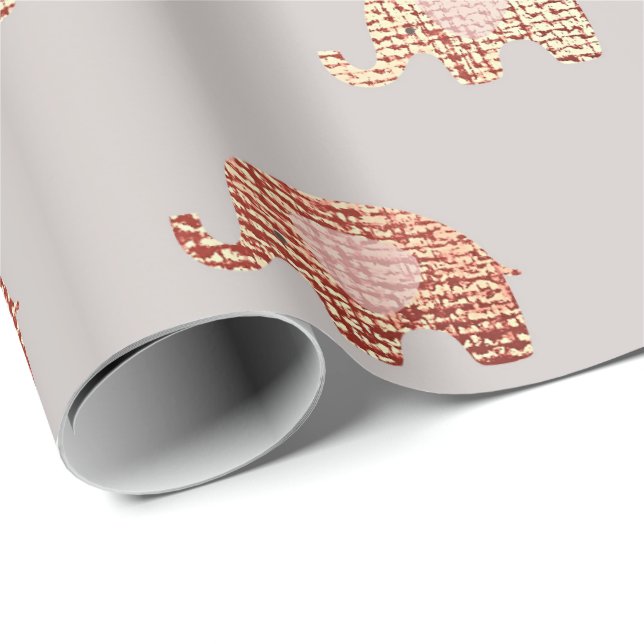 Papel De Presente Pincel Dourado Cinza Rosa Princesa Elefante Novo B (Ponta do rolo)