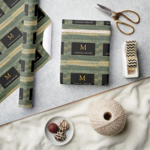 Papel De Presente Pincel Verde Elegante com ouro e preto