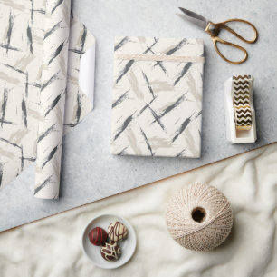 Papel De Presente Pinceladas Abstratas Dinâmicas Pretas e Bege
