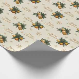 Papel De Presente Pine Branches Dourados Snowflake Bauble Ornament