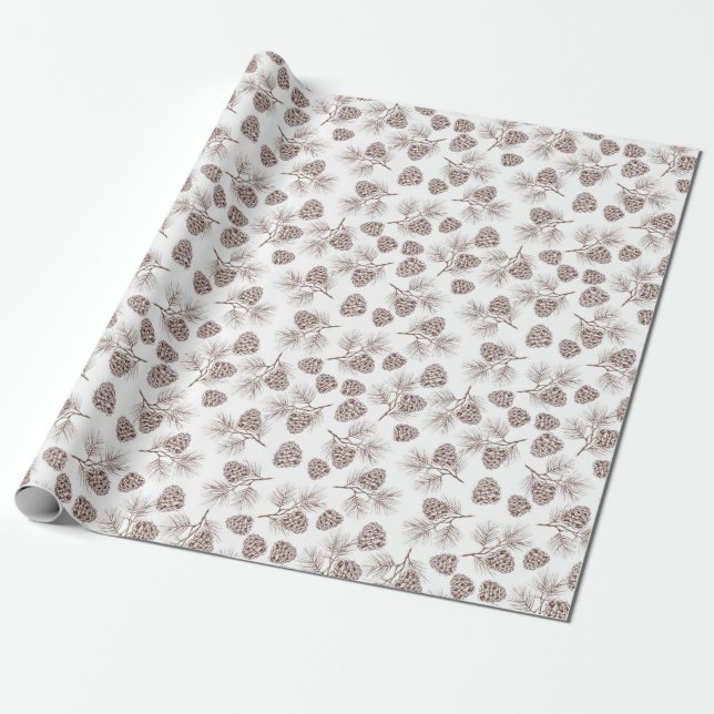 Papel De Presente Pine Branches Pine Cone Rustic Gift (Desenrolado)