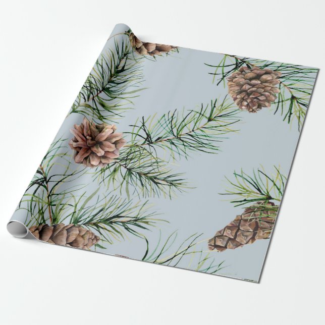 Papel De Presente Pine Cone/Blue (Desenrolado)
