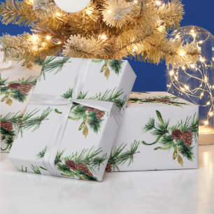 Papel De Presente Pine Cone e Evergreen Branch Wrappaper