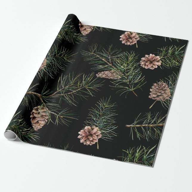 Papel De Presente Pine Cone/Fir Patterno (Desenrolado)