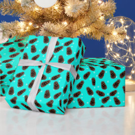 Papel De Presente Pine Cone Snowflake - Padrão Aqua Wraping Paper