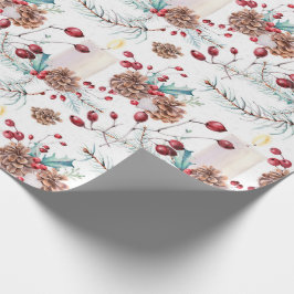 Papel De Presente Pine Cones Holly Berries Natal
