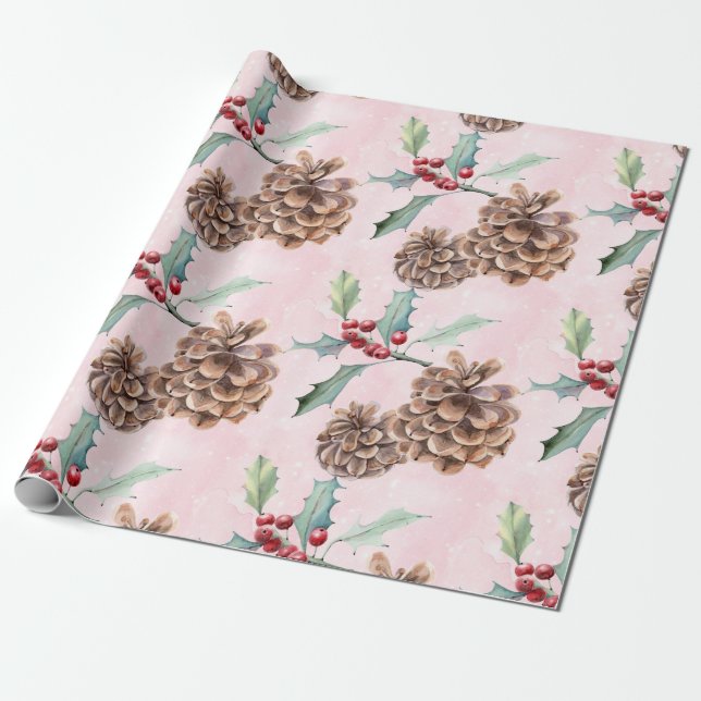 Papel De Presente Pine Cones Natal (Desenrolado)
