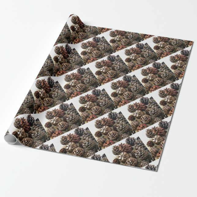 Papel De Presente Pine Cones Organic Enfeites de natal Art (Desenrolado)