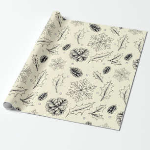 Papel De Presente Pine Corn deixa flocos de neve de árvores sazonais