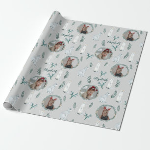 Papel De Presente Pine de Natal Nome Animal Foto Crianças Personali