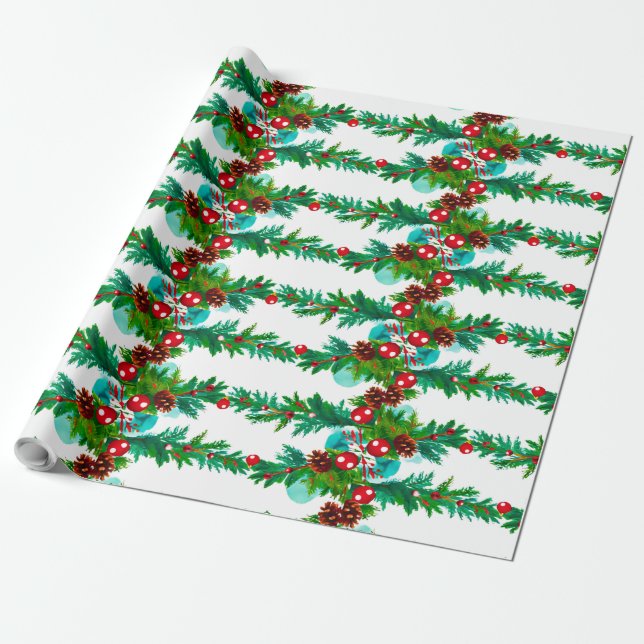 Papel De Presente Pine Garland Pine Natal Festivo (Desenrolado)