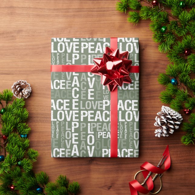 Papel De Presente Pine Green Peace Love (Presente de Natal)