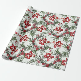 Papel De Presente Pine Holly Red Floral Natal