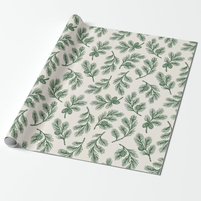 Papel De Presente Pine Needle Lane - Botanical Pinecone Print (Desenrolado)