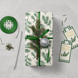 Papel De Presente Pine Needle Lane - Impressão Botânica de Pinha